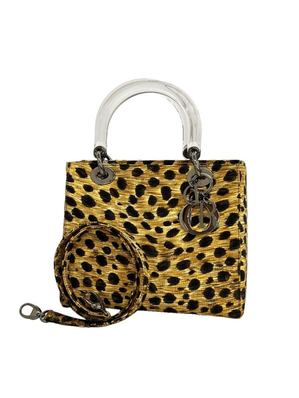 Dior Handbag Leopard Lady Canvas Brown Black Silver 2-Way Bag